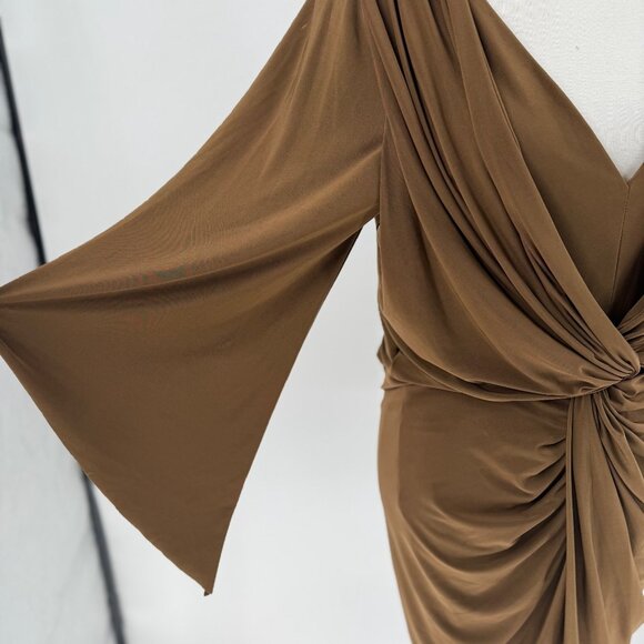 Misa Los Angeles Draped Brown Dress V-Neck Medium - Picture 7 of 12